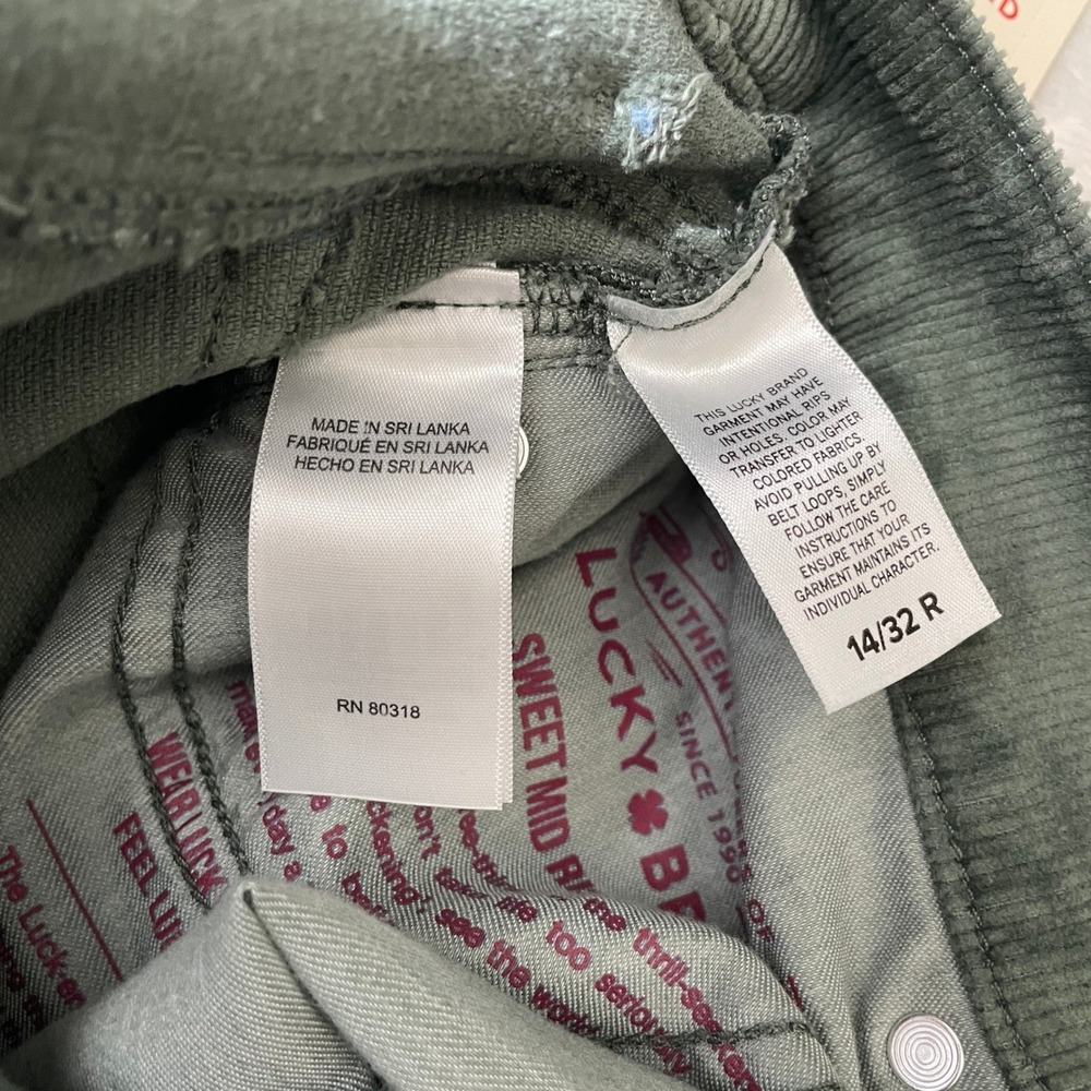 Lucky Brand Mid Rise Sweet Boot Cut Corduroy Pants Fairytale Green 14/32R NWT - Picture 5 of 10